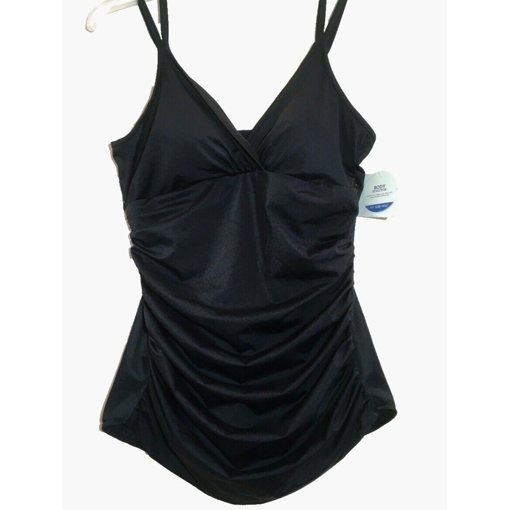 CROFT & BARROW  18 XL Body Sculptor Classic Black One-Piece Ruched Swimsuit 1